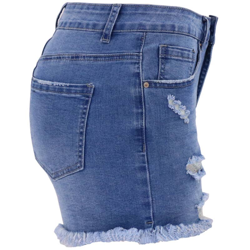 Lovesoft - High Rise Distressed Denim Shorts Women Light Blue