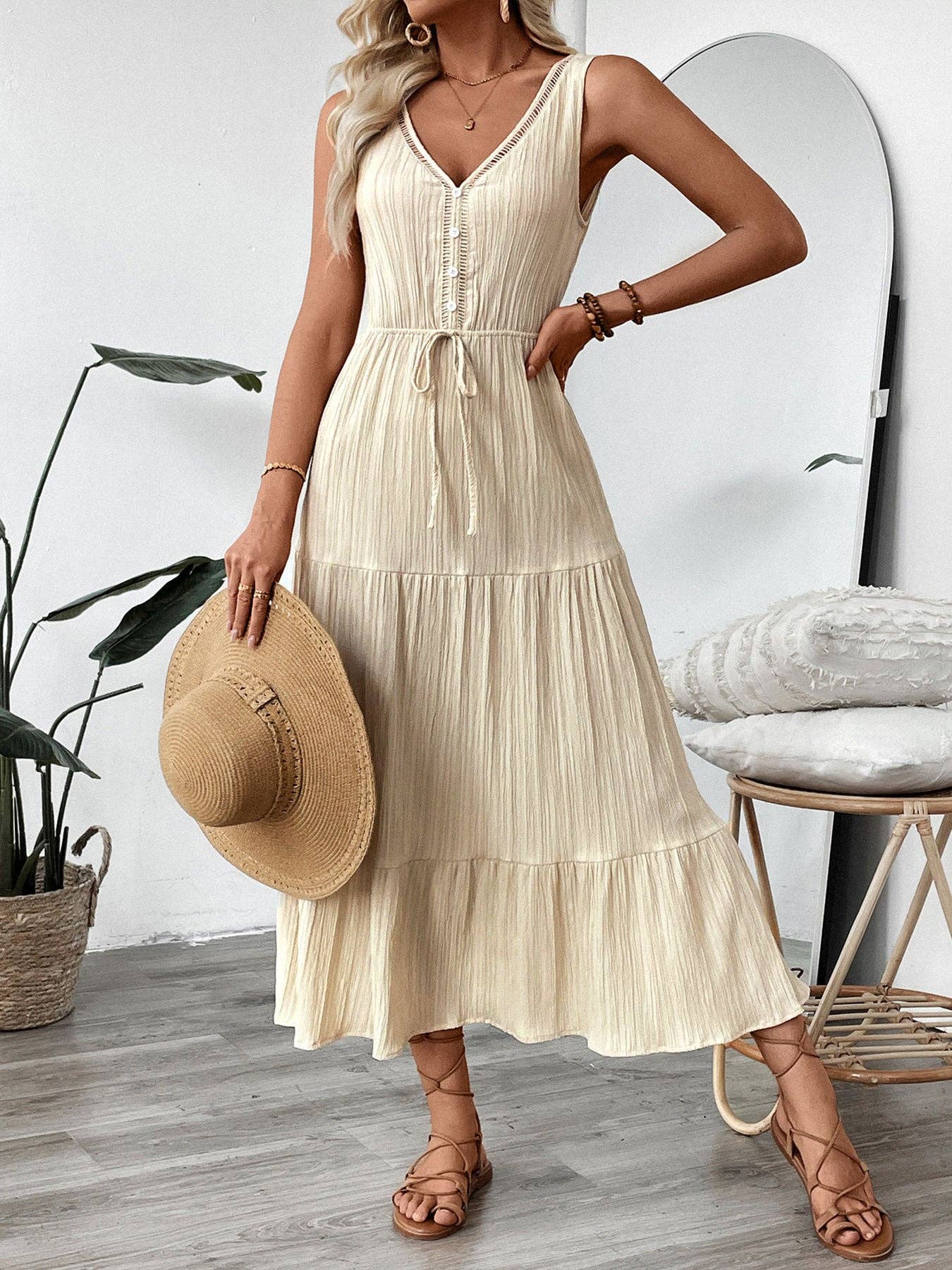 Suhkasana - Light Blue Sleeveless V Neck Maxi Dress Vacation