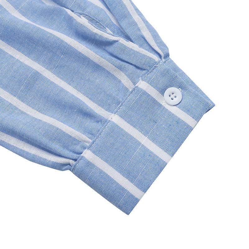 Suhkasana - Blue Striped Button Down Shirt Oversized Resort Beach Blouse