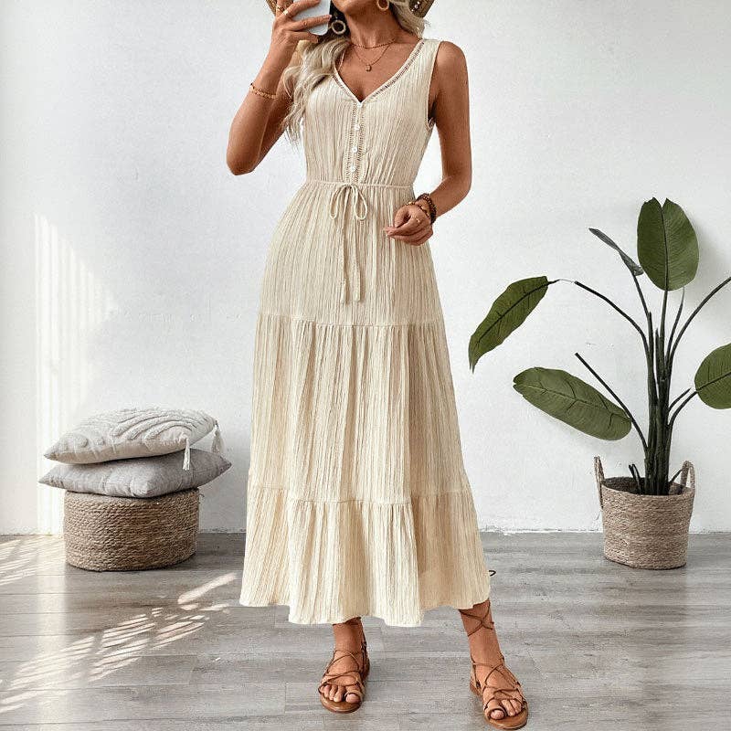 Suhkasana - Light Blue Sleeveless V Neck Maxi Dress Vacation