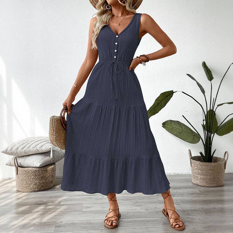 Suhkasana - Light Blue Sleeveless V Neck Maxi Dress Vacation