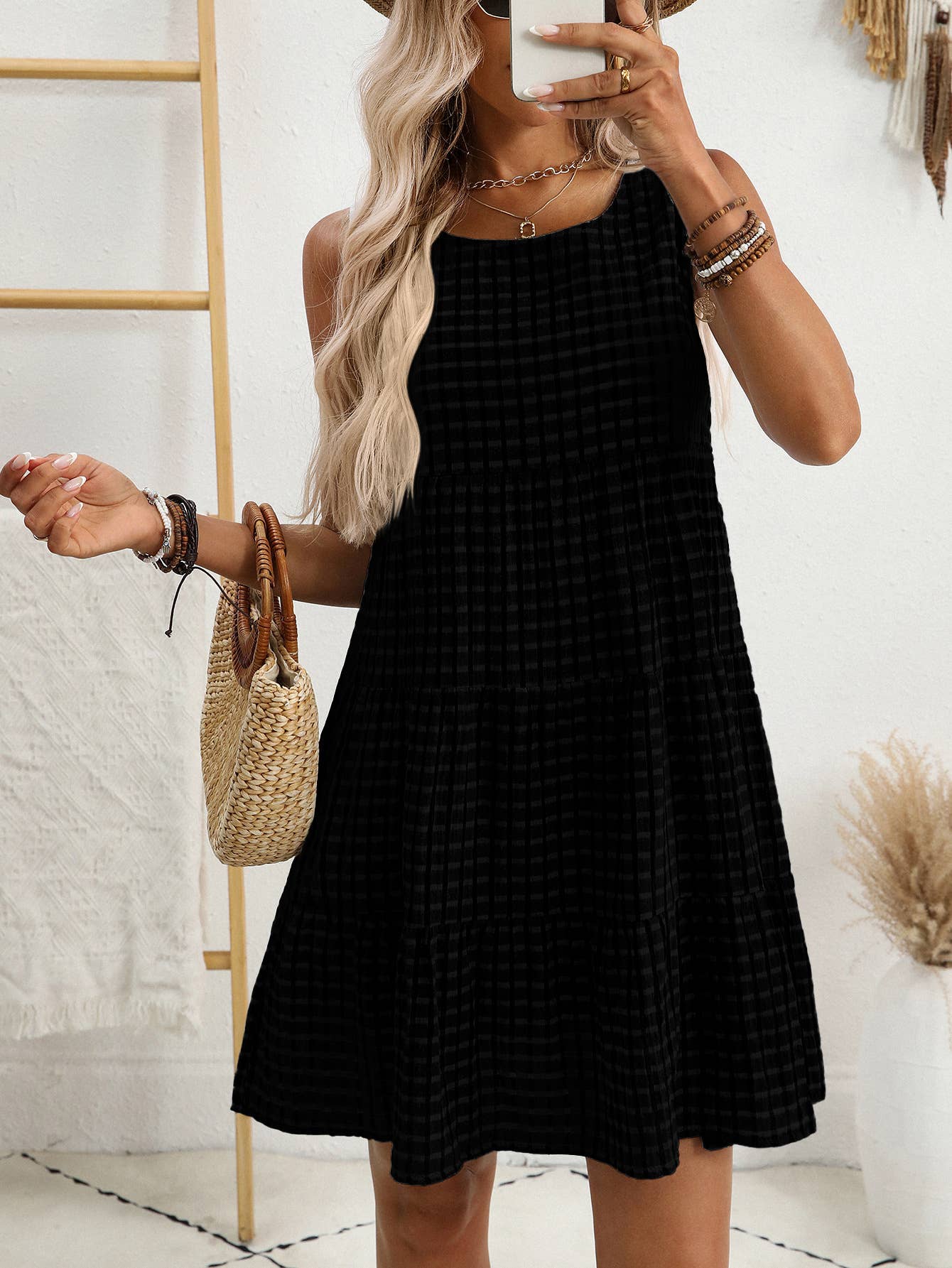 Anna Kaci Wholesale - Checkered Tiered Sleeveless Mini Dress