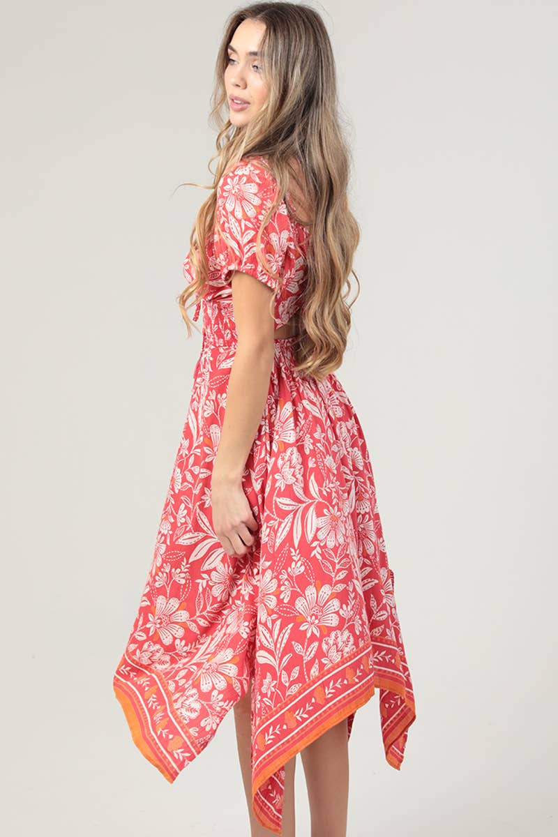 ANGIE Summer Floral Maxi with Sleeves in Coral Featuring a Beautiful Floral Print