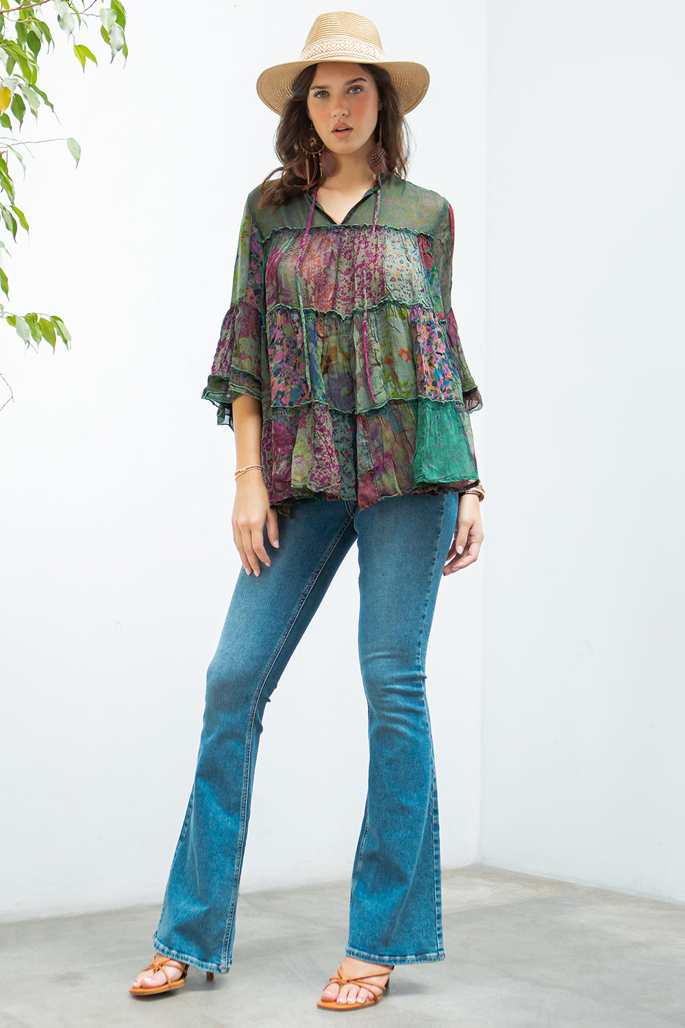 YT - CHIC 3/4 SLEEVE PATCHWORK JHABLA TOP