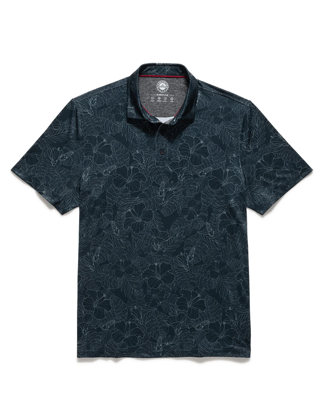 Flag and Anthem men's dark floral pattern polo shirt with short sleeves and button collar