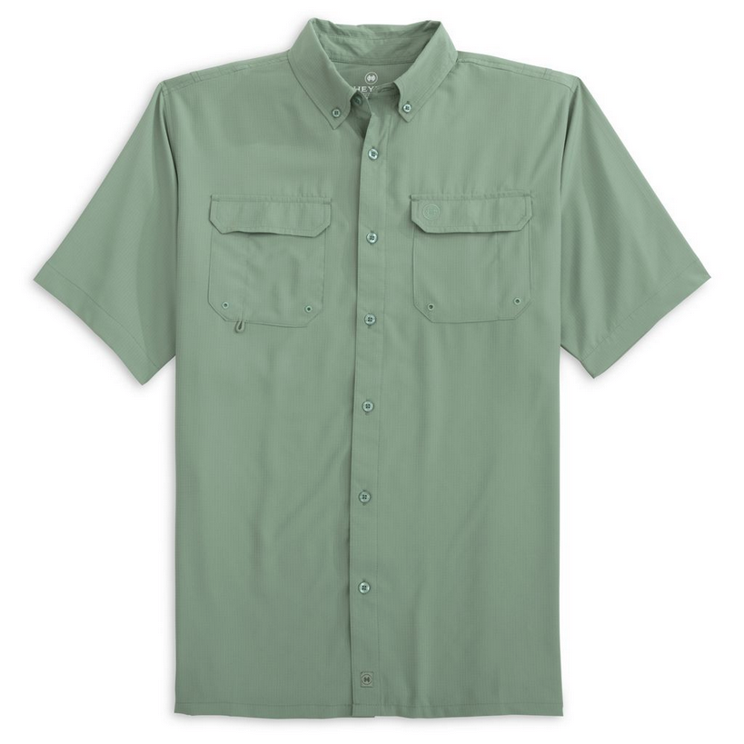 Heybo Short Sleeve Fishing Shirt in Light Green with Two Chest Pockets for Comfort and Utility