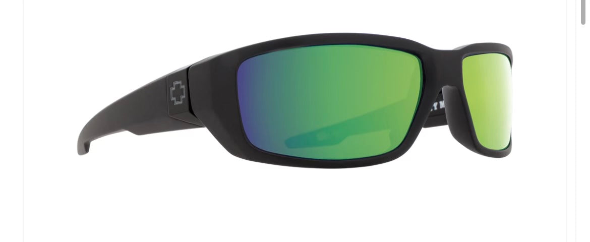 Spy sunglasses dirty mo soft matte black happy bronze polar with green spectra mirror